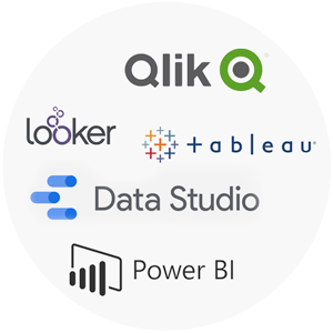 Customized dashboards using your own tools: Qlik, Looker, DataStudio, PowerBI, Tableau, and others